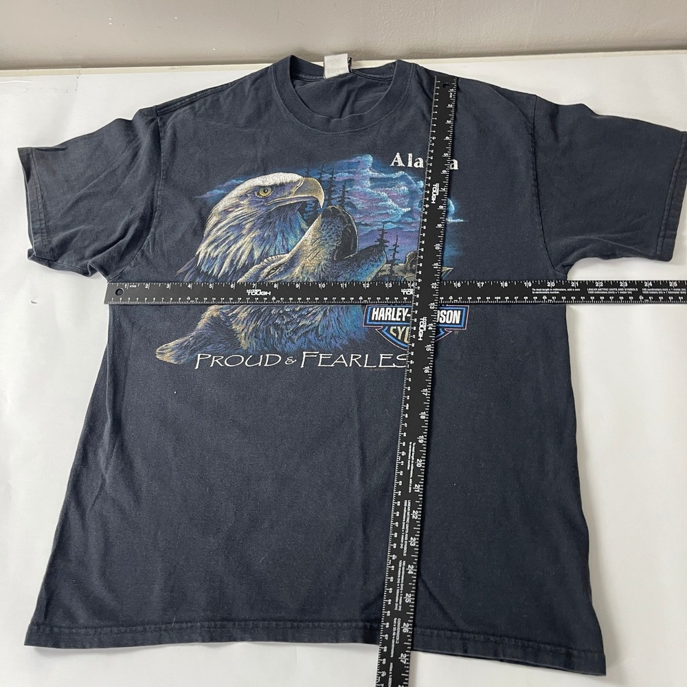 Vintage Harley Davidson Shirt Mens L Black Alaska Eagle Wolf Nature Biker Hog - Picture 7 of 9